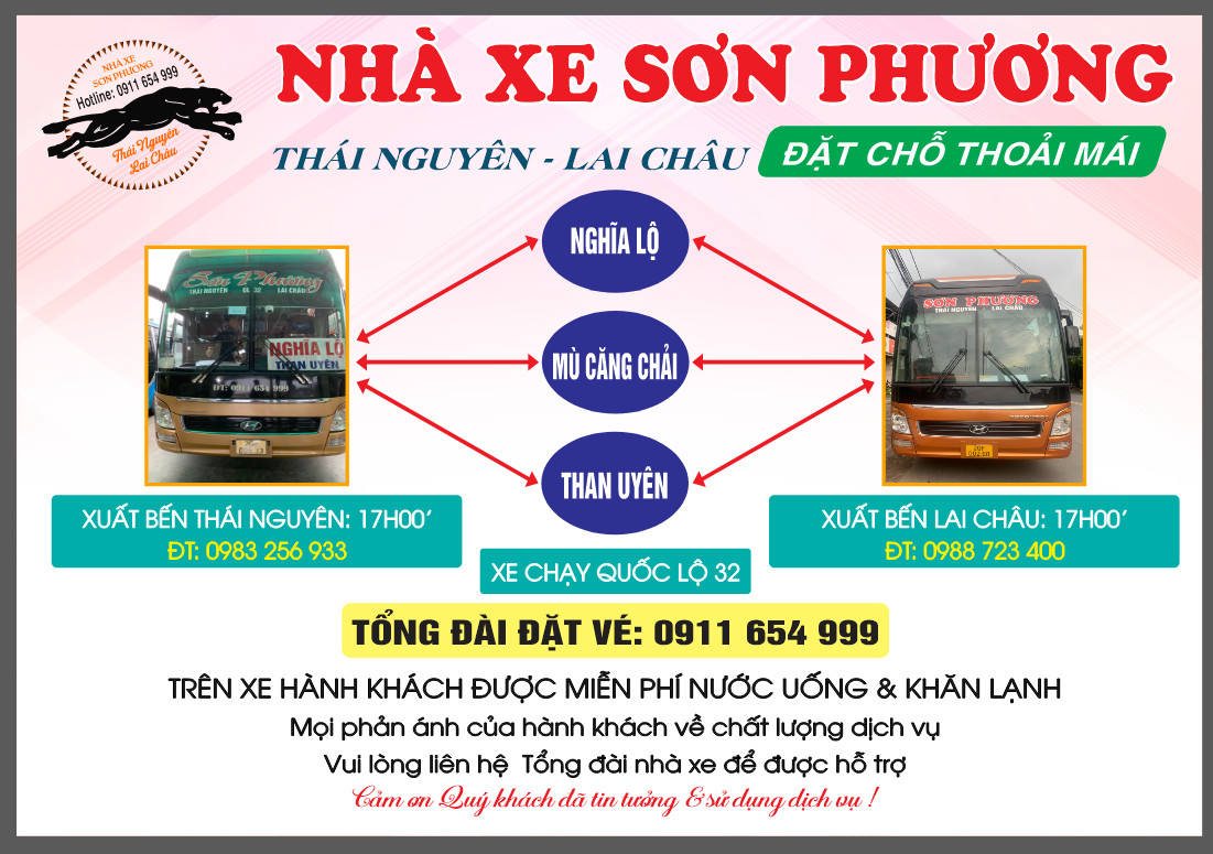 Hướng dẫn đặt xe Thái Nguyên - Lai Châu nhanh nhất. Nhà xe Sơn Phương