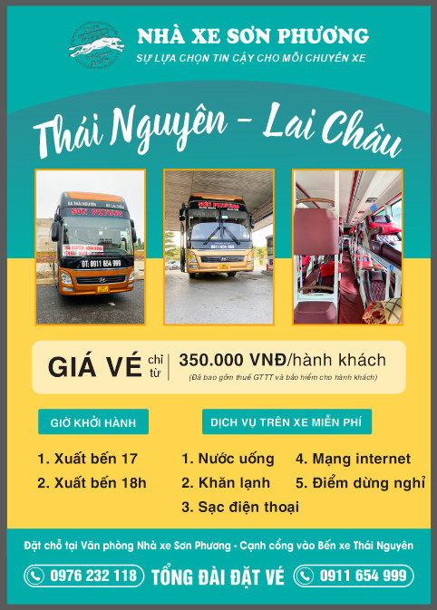 Tuyến Thái Nguyên - Lai Châu Xuất phát 18h